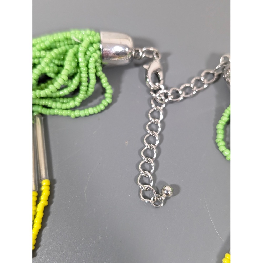 Colorful Multistrand Glass Seed Bead Necklace 24" Blue Yellow‎ Green - Picture 8 of 9